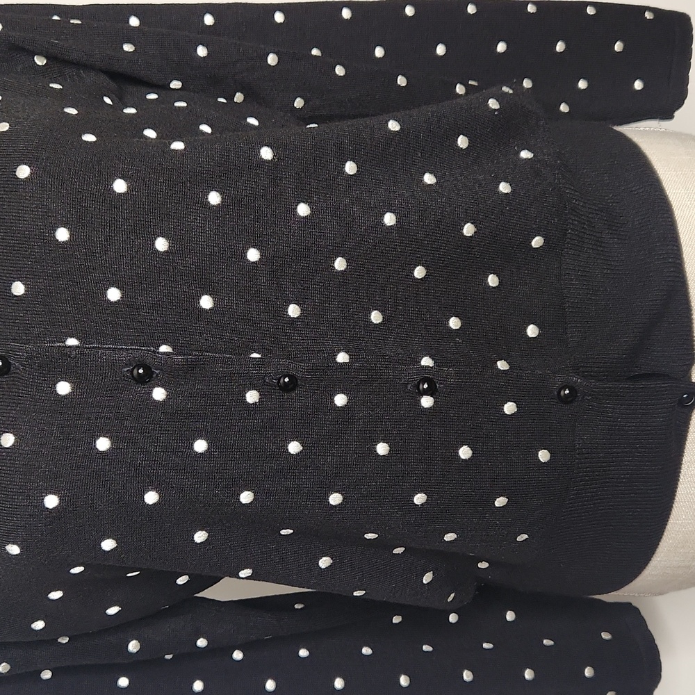 Marks & Spencer black polka-dot button-down 3D knit cardigan sweater - Picture 3 of 13